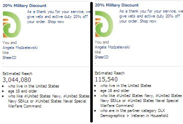 SheerID Facebook ads for veteran discounts