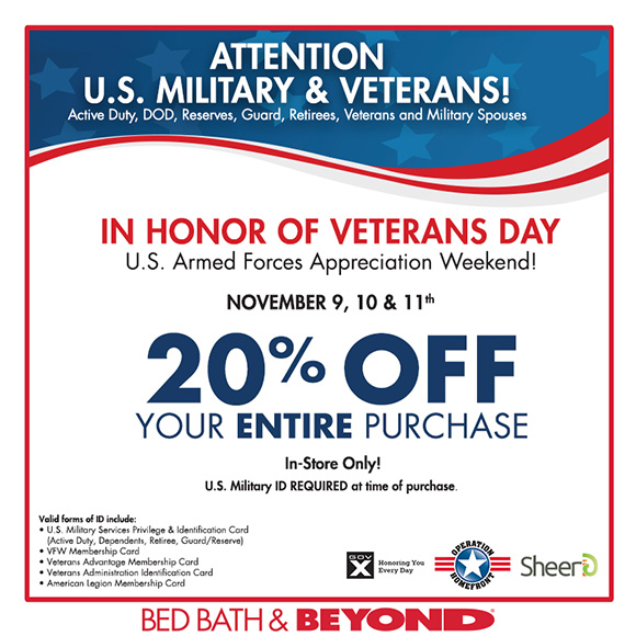 Bed Bath and Beyond Veterans Day Discount