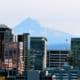 Portland, Oregon skyline, featuring Mount Hood