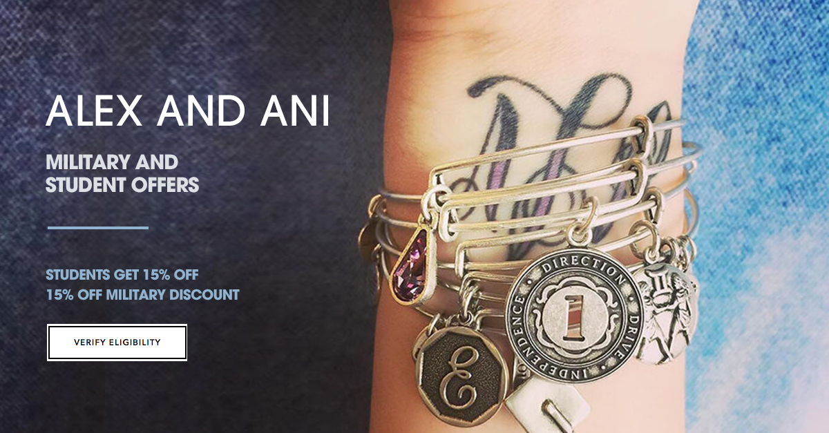 Alex and Ani's gated offer program uses student verification and military verification to provide a 15% discount to students and members of the military.