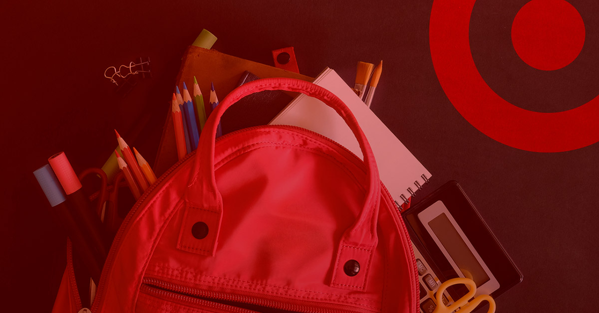 A teacher's backpack filled with classroom supplies purchased in response to Target's personalized marketing campaign.