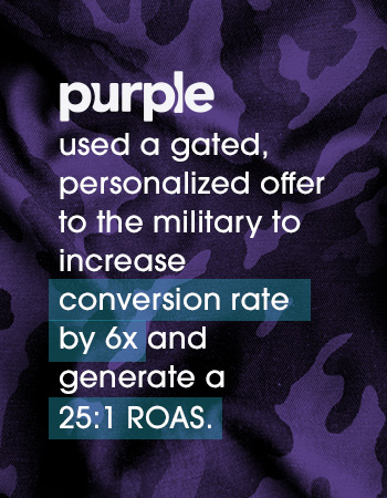 purple_callout_tall Purple used a gated, personalized offer to the military to increase conversion rate by 6x and generate a 25:1 ROAS.