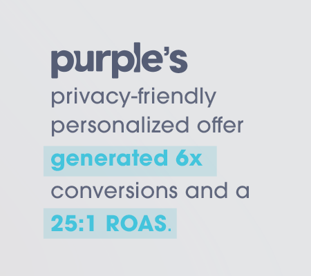 Stat_purp_6 Purple's privacy-friendly personalized offer generated 6x conversions and a 25:1 ROAS.