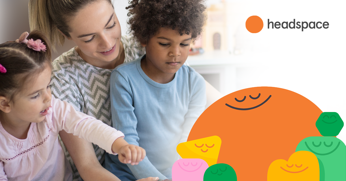 A woman working with two young students in an ad representing Headspace's customer acquisition strategy for teachers.