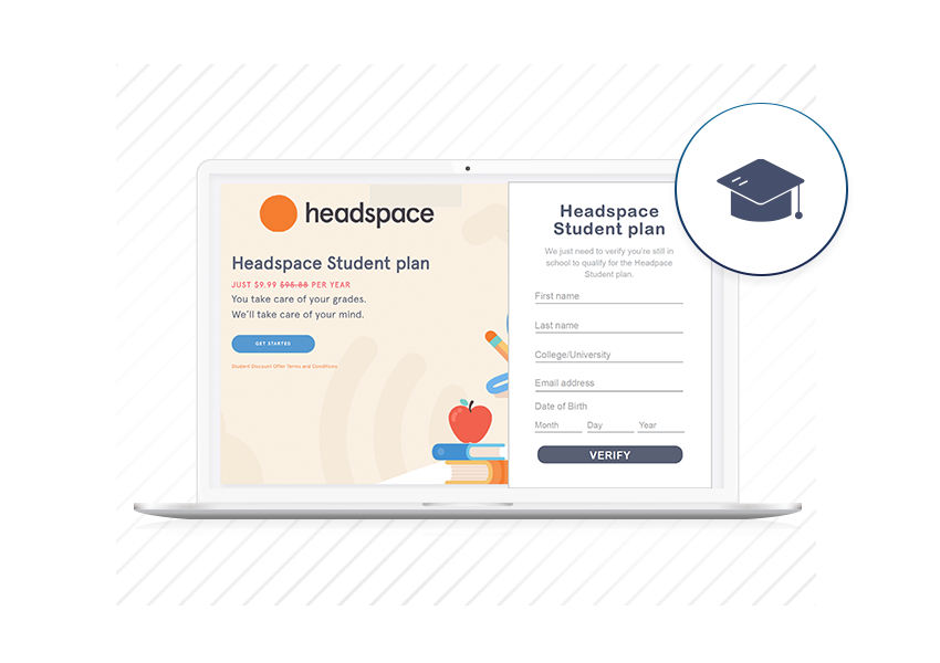Plano do aluno no Headspace no computador da SheerID