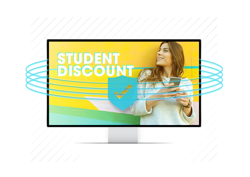 Female student on screen protected graphic from SheerID