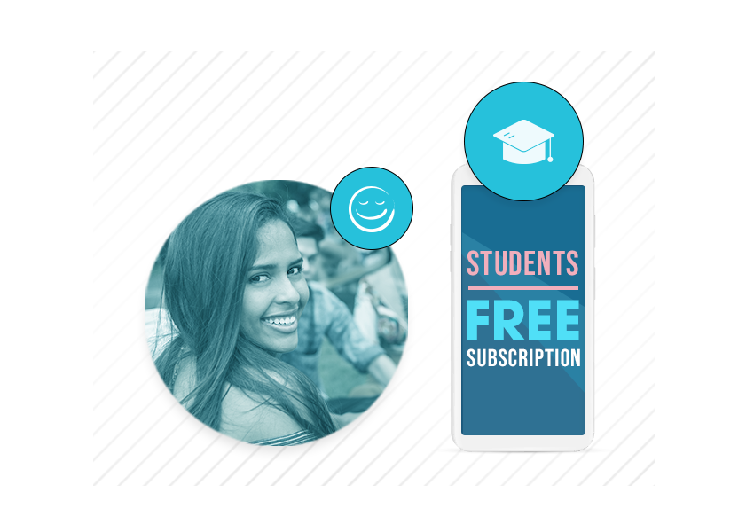 Female student smiling next to phone with free subscription from SheerID