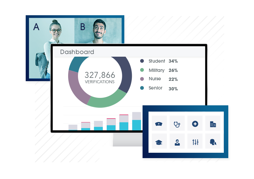 Female and male student with verifications dashboard from SheerID