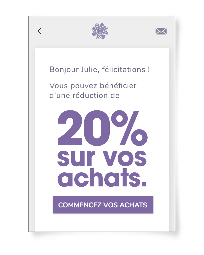 French email saying-Success Get Shopping with 20 off