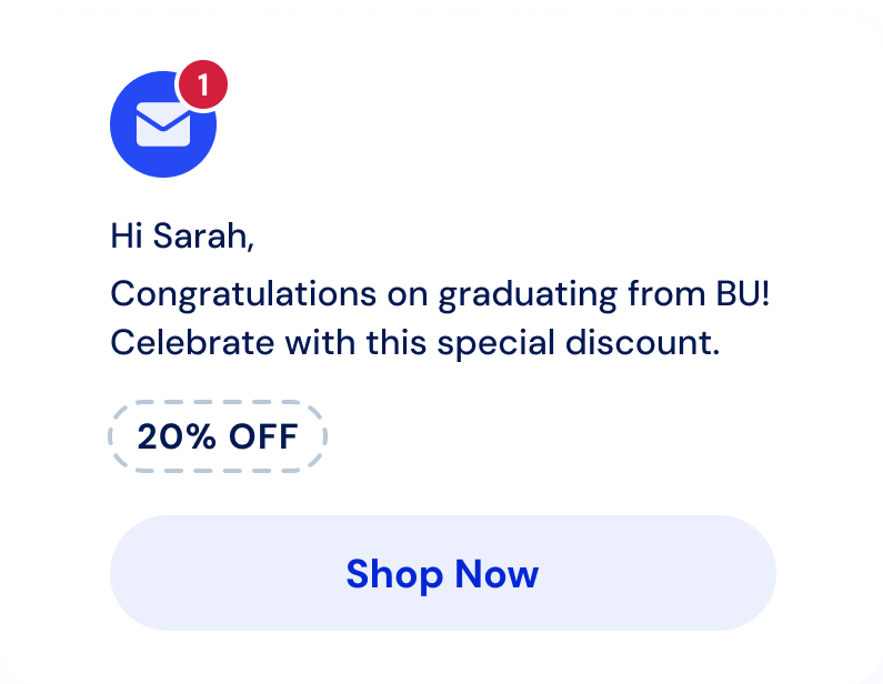 Graduation promotion email for student discount.