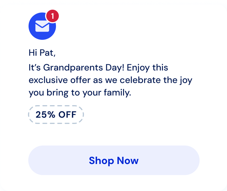 Grandparents day email promotion for seniors.