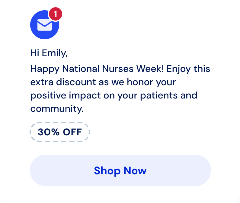 National nurses week email with 30% off discount.