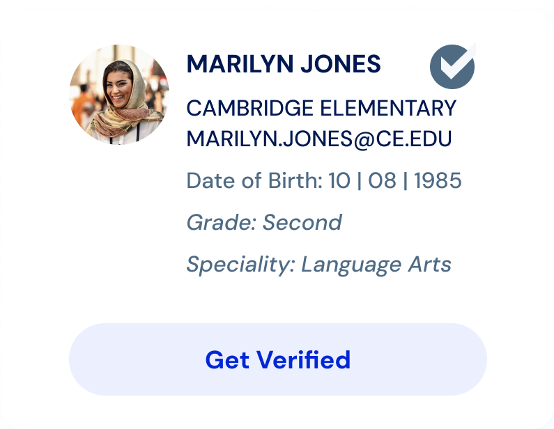 Example verification page for educator.