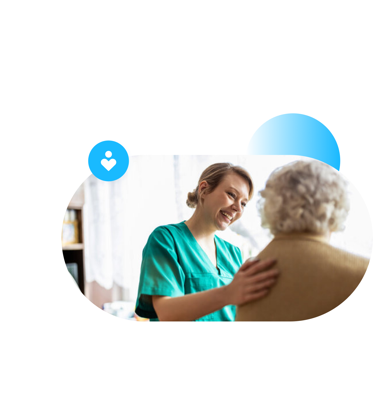 Healthcare worker and older adult.