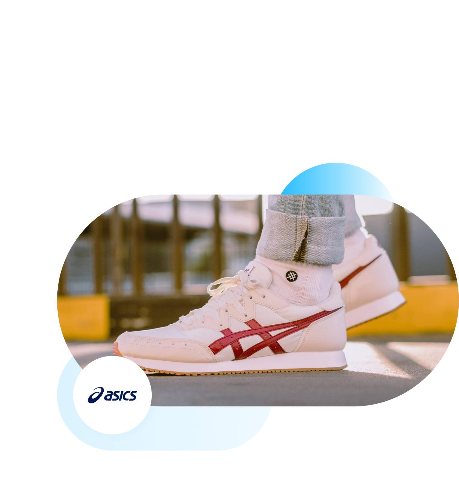 Asics branded closeup of sneakers.