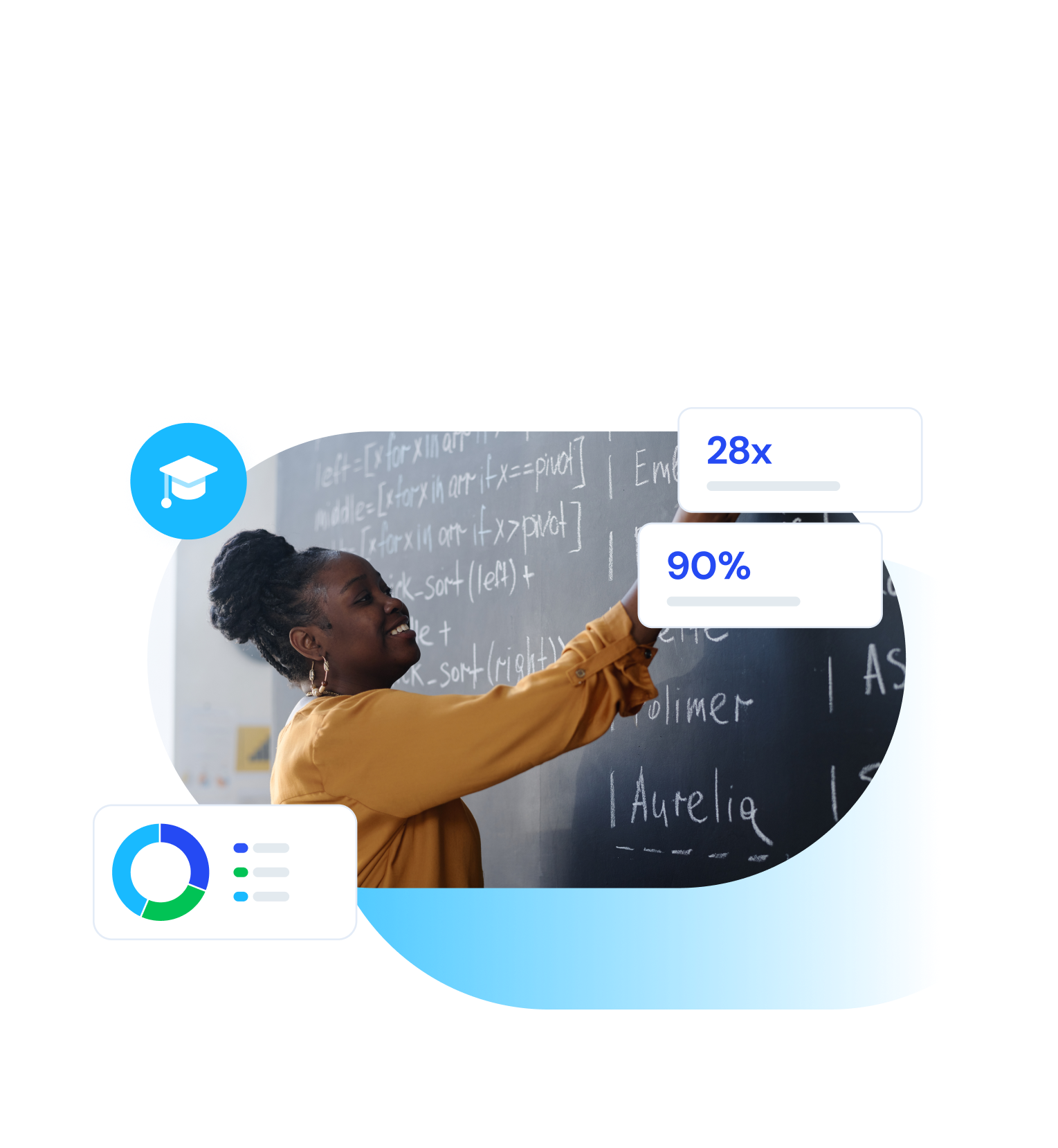 Composite image of teacher with icons.