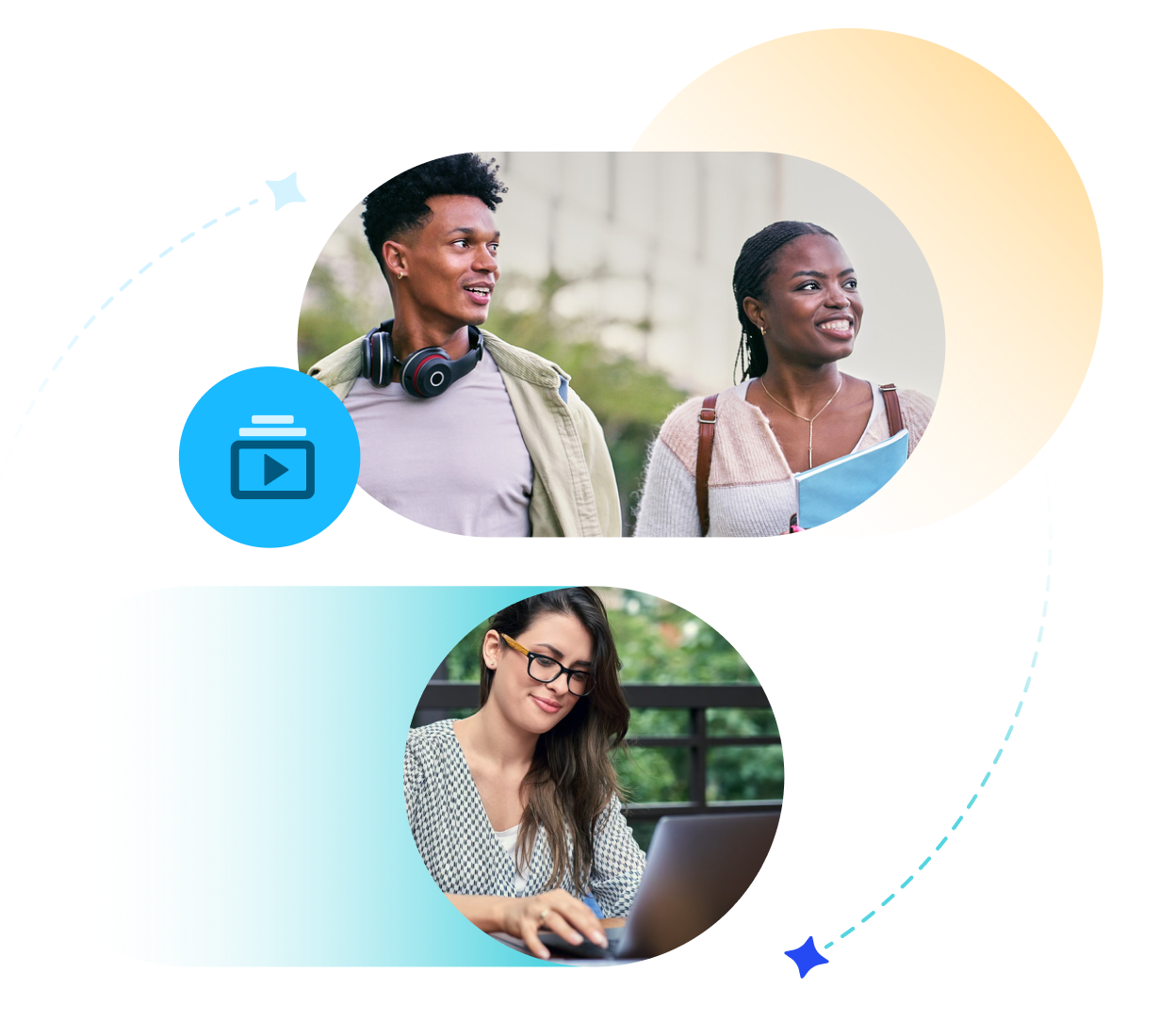 Smiling young adult and students.