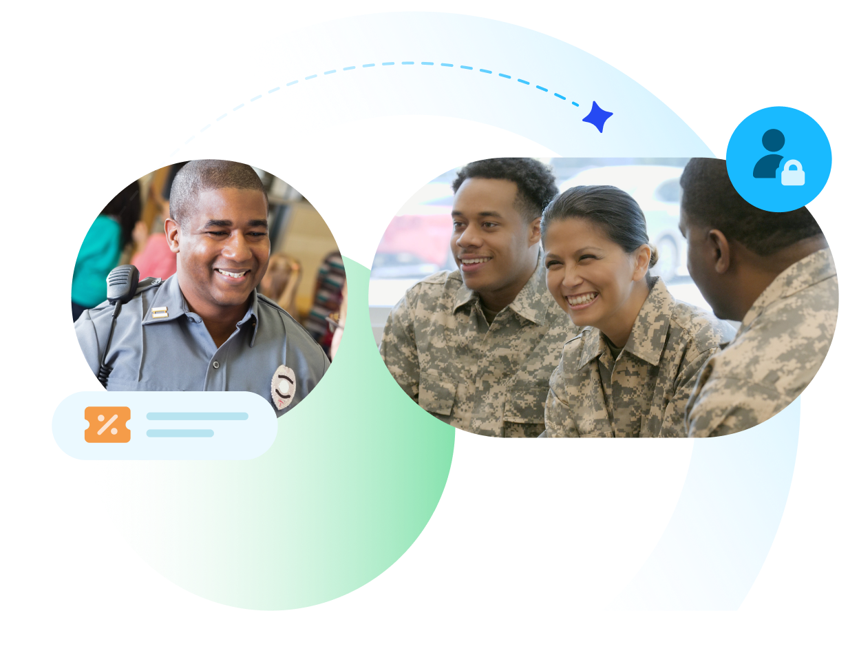 Composite image of first responder and military personnel in uniform.