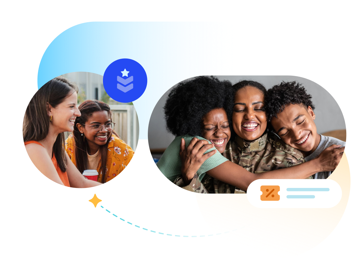 Stylized image of military family and young adults