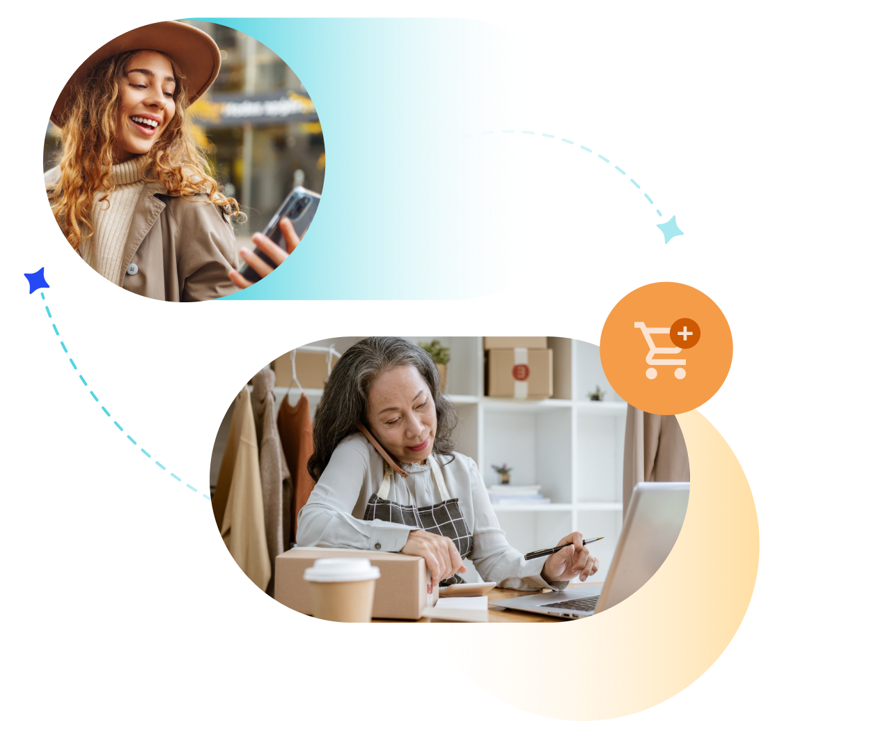 Composite image of women shopping online.