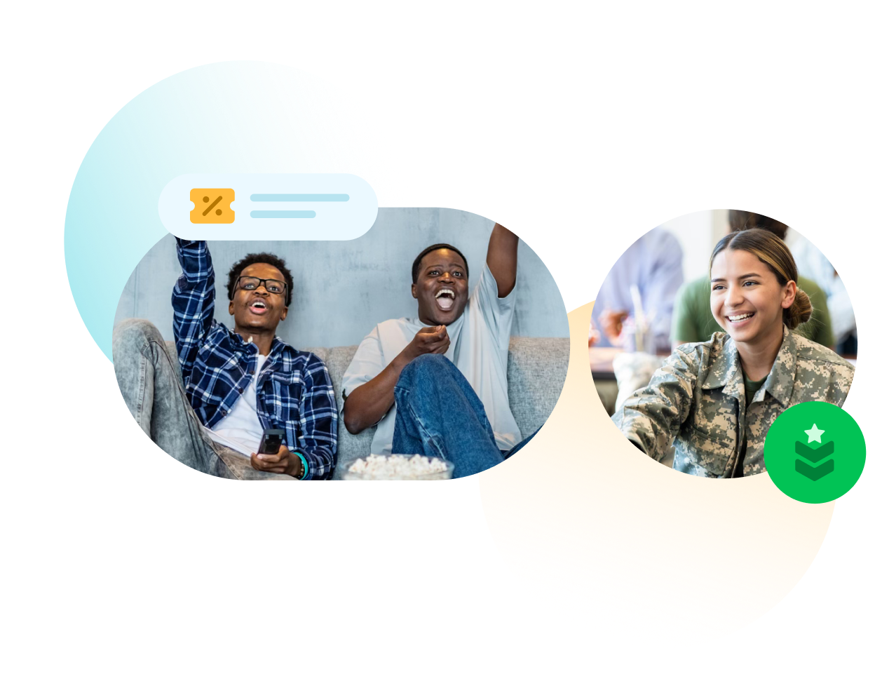 Composite image of young adults and military member.