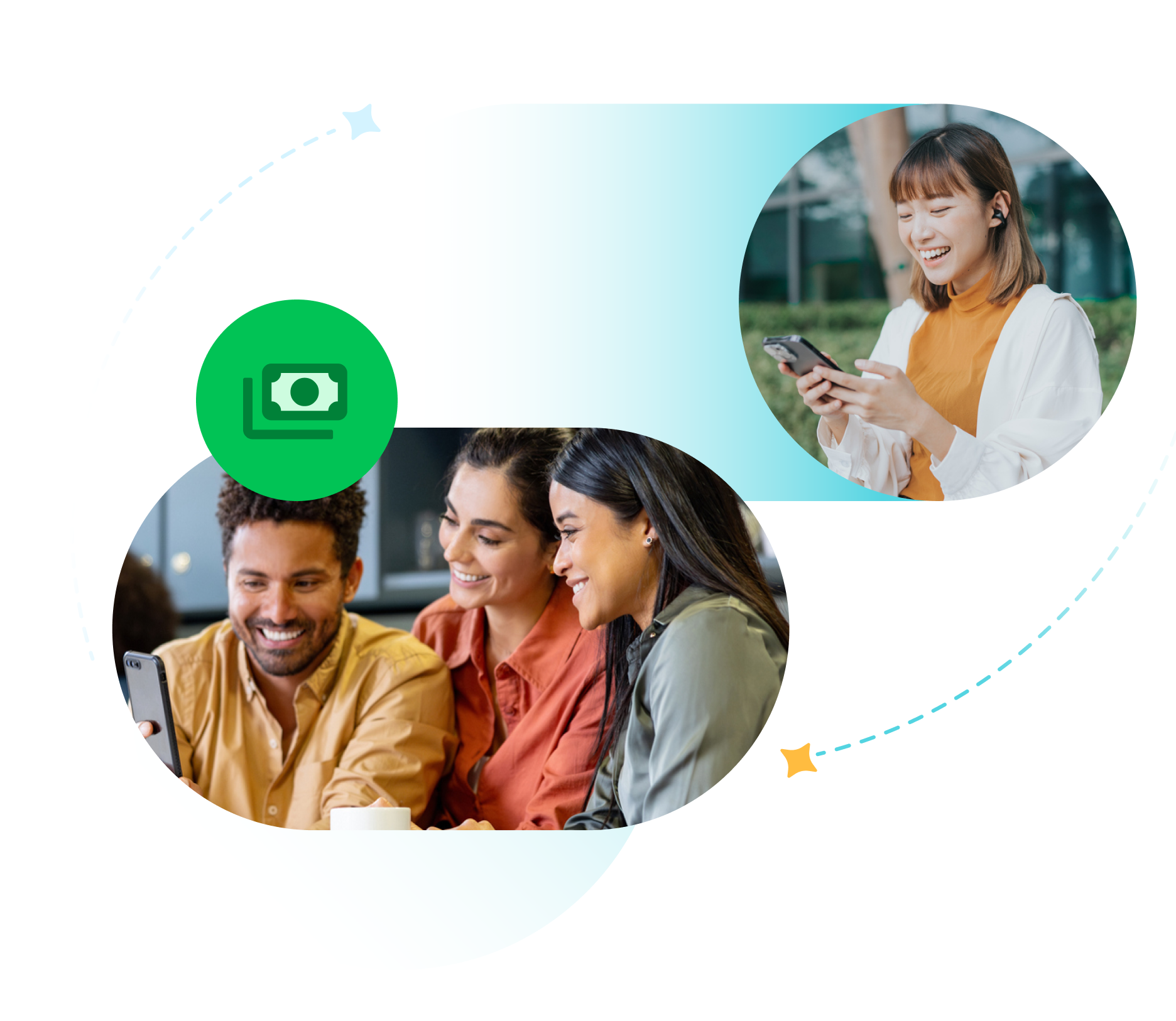 Composite image of young adults on phones.