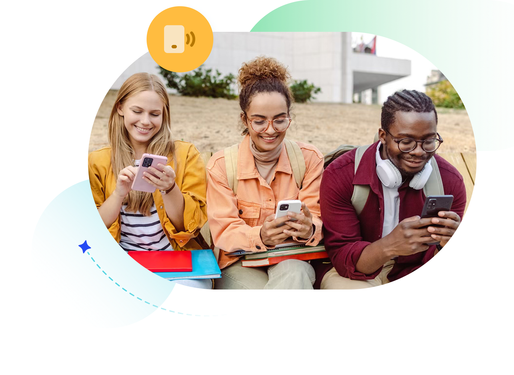 Three friends using their phones.