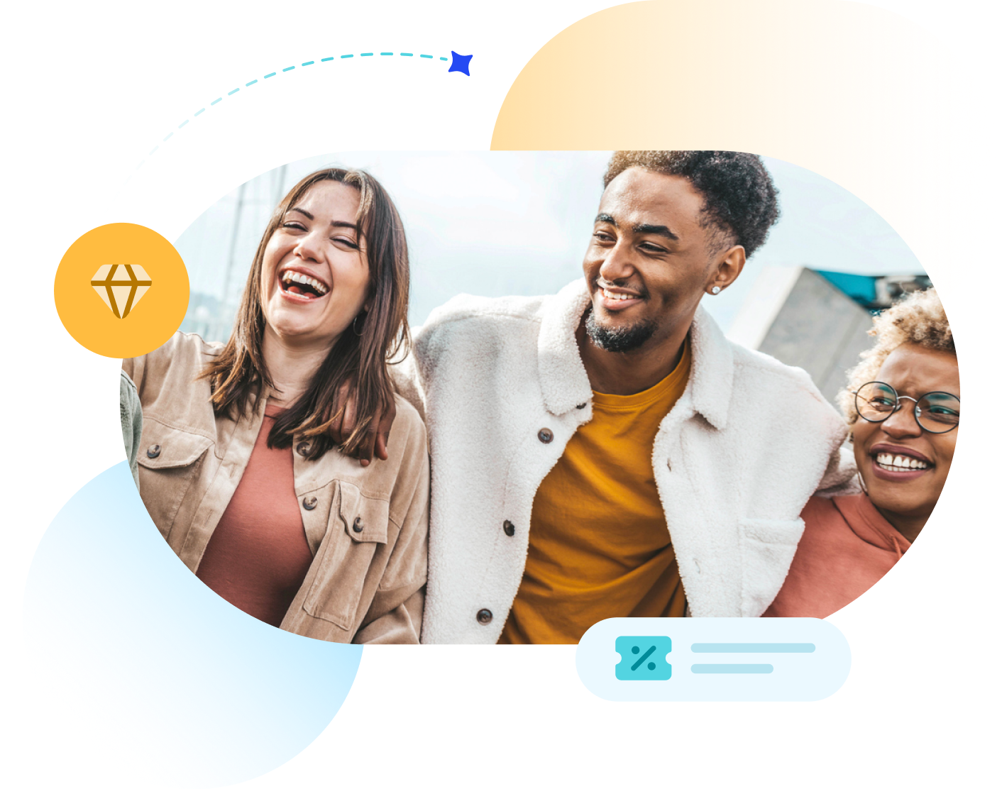 Composite stylized image of smiling young adults.