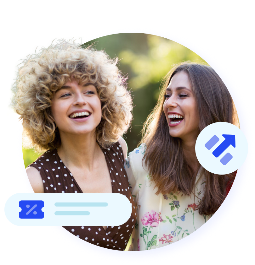 Two women smiling with icons.