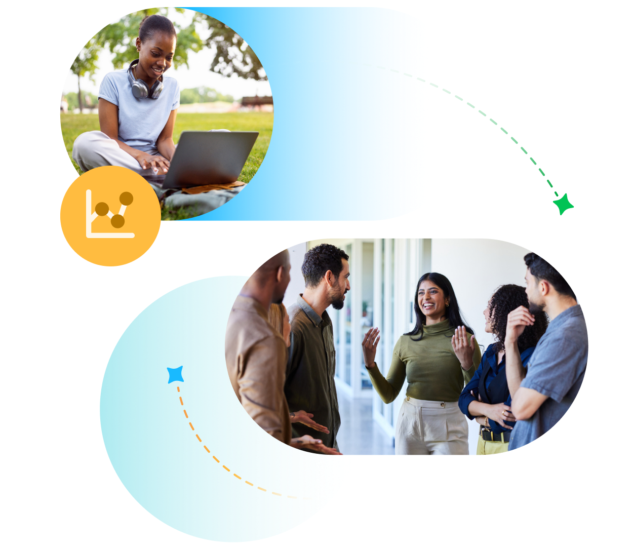 Composite image of student and young professionals.