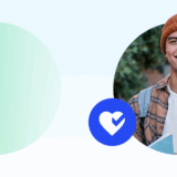 Two scenes featuring students. The left shows a smiling young woman with a backpack looking over her shoulder. The right shows a smiling young man in a beanie and plaid shirt with a backpack, next to a blue icon with a white checkmark.