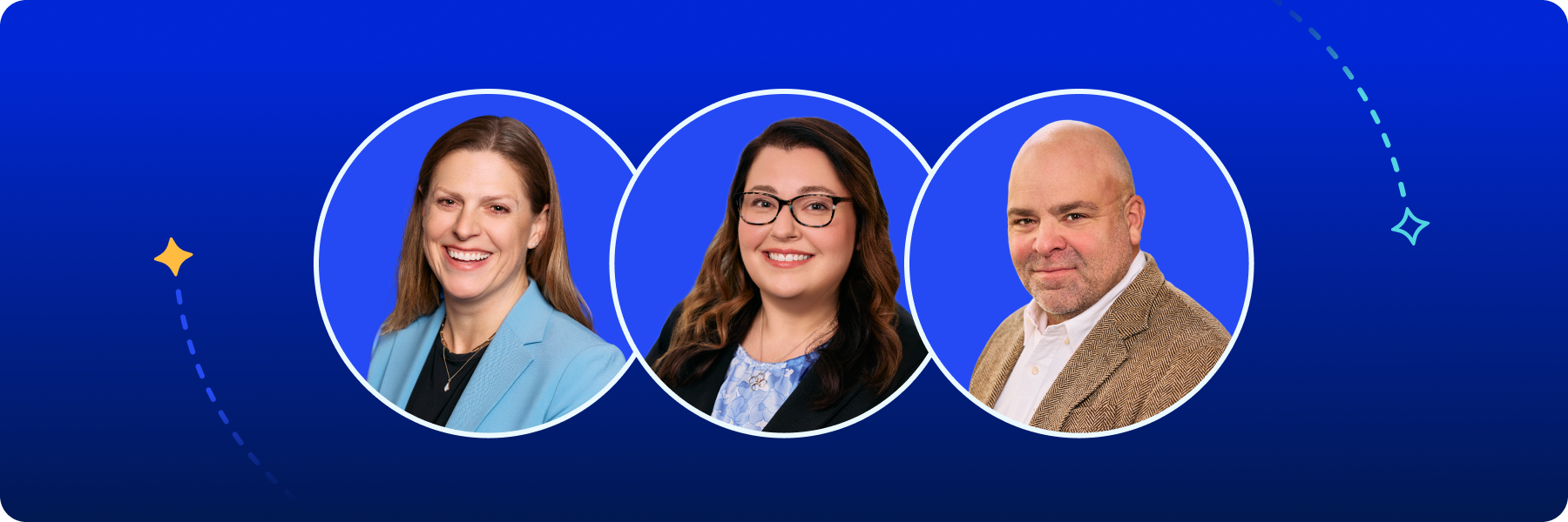 Blog banner featuring headshots of three smiling executives: two women and one man, for 2026 marketing predictions.